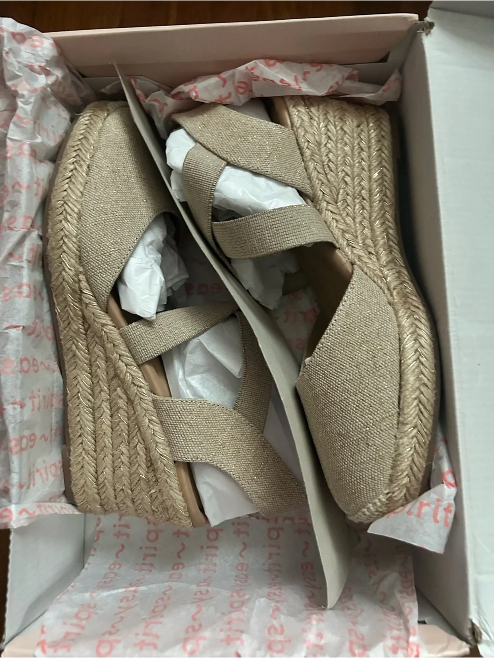 Easy Spirit Neutral Meza Natural Gold Sparkle Espadrille Wedge Sandals Sz 9 NIB